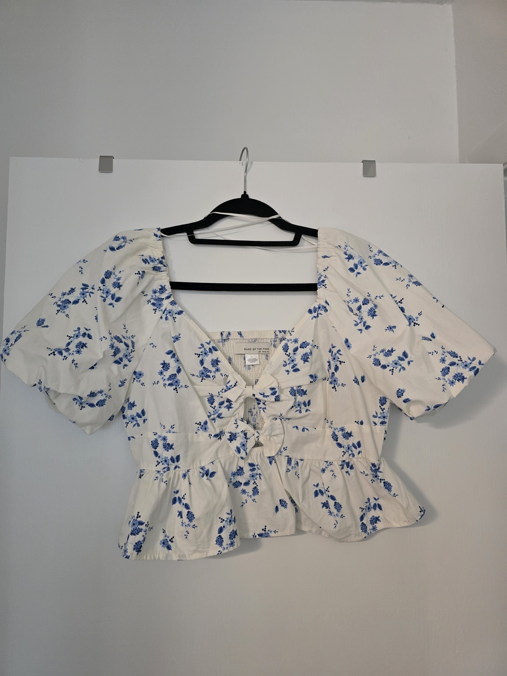 White Floral Lace-Up Peplum Top - Blue Floral